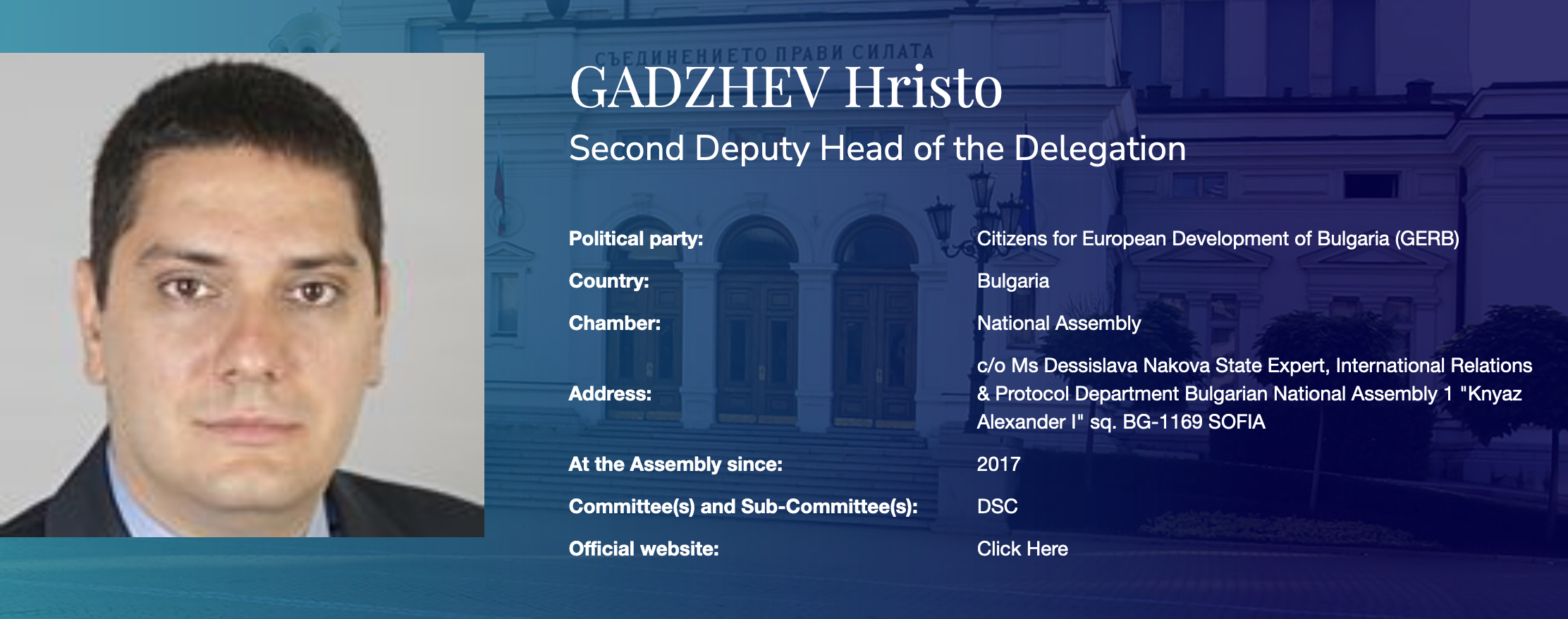 Hristo Gadjev, Chairman of the Defense Committee of the Bulgarian Parliament