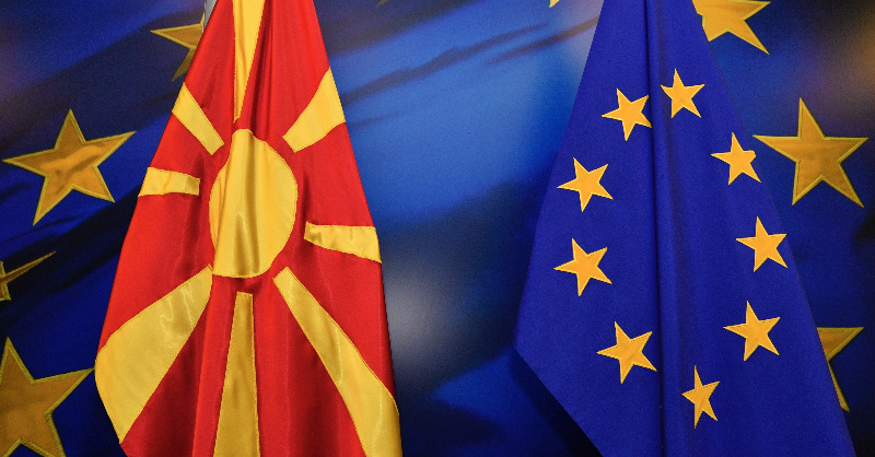 Flags of North Macedonia and the European Union