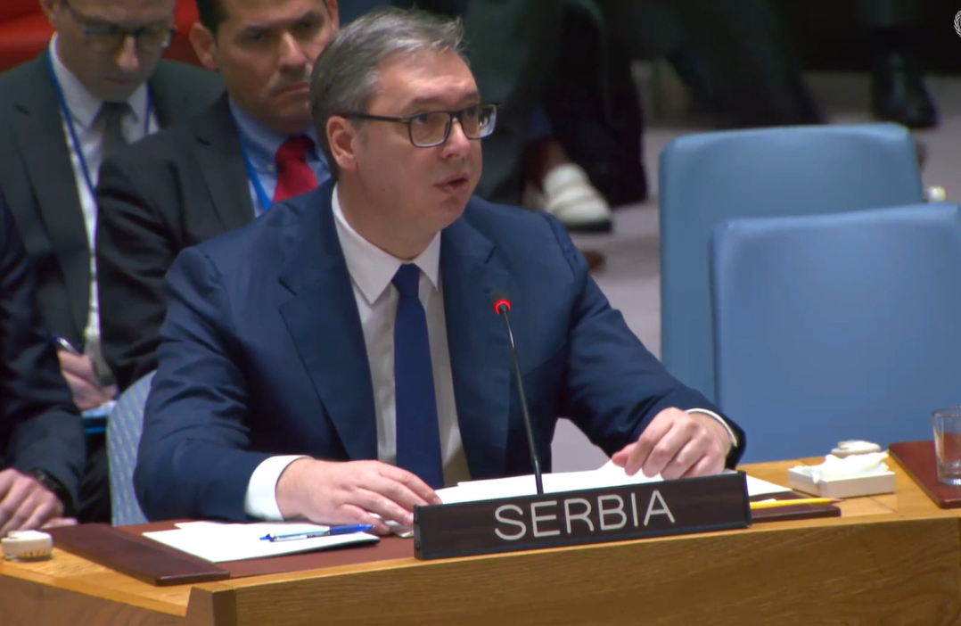 Serbian President Aleksandar Vučić addressing the UN Security Council